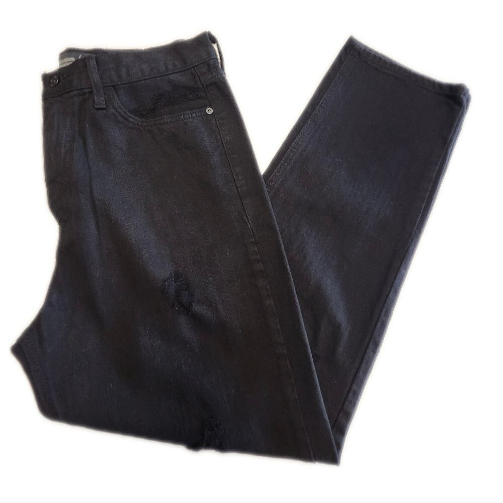 Just Black Denim Distressed Black Super High Rise Mom Jeans, Size 29